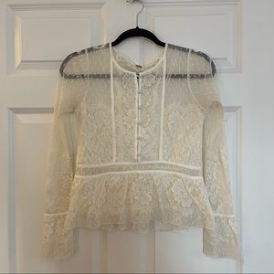Free People Ivory Long Sleeve Mesh Blouse Size XS